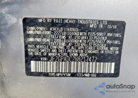 2017 Subaru Crosstrek Premium from USA, damaged, VIN JF2GPADC2H8217472